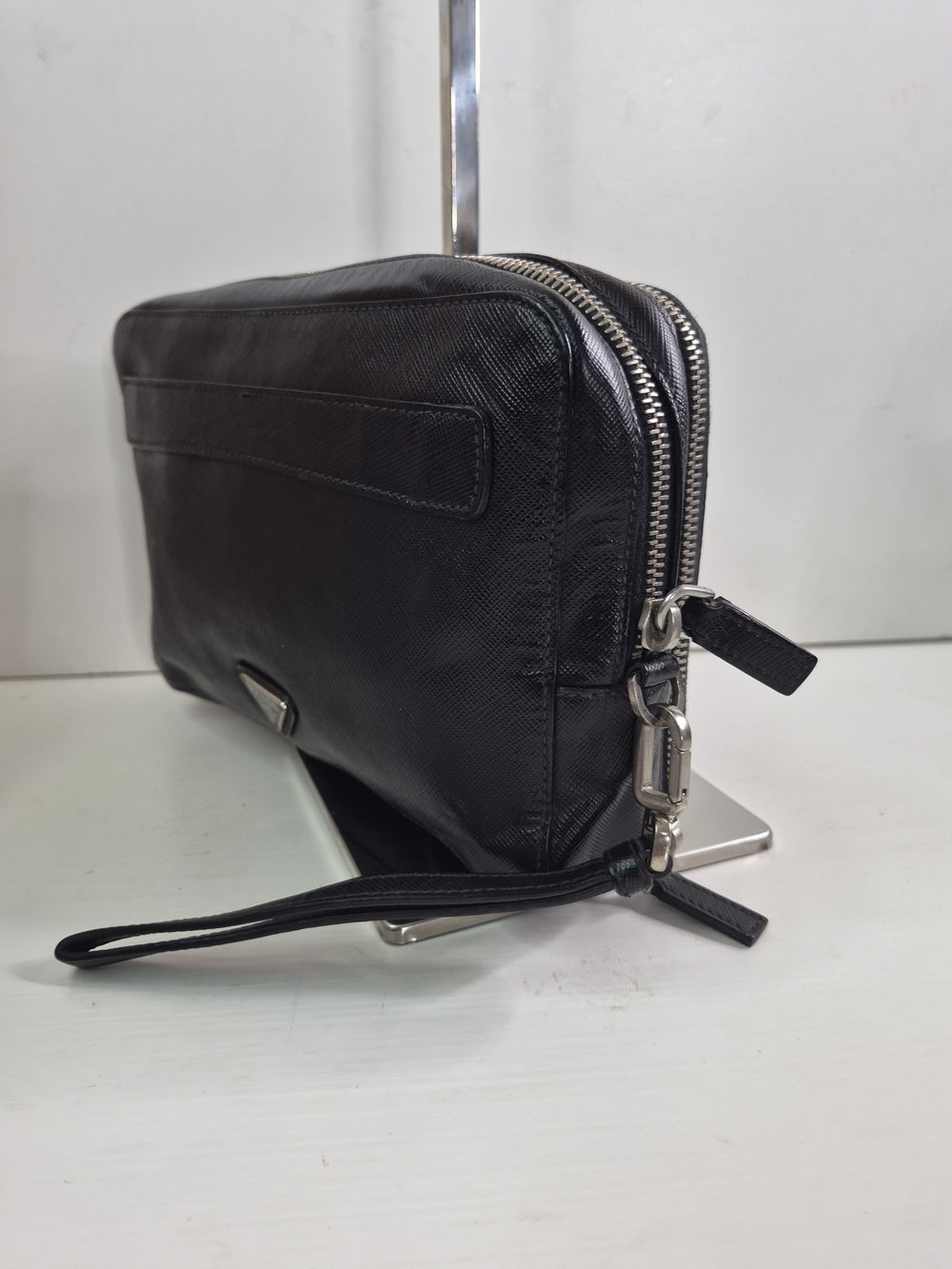 Prada Black Saffiano Leather Wrist Pouch - Picture 4 of 15